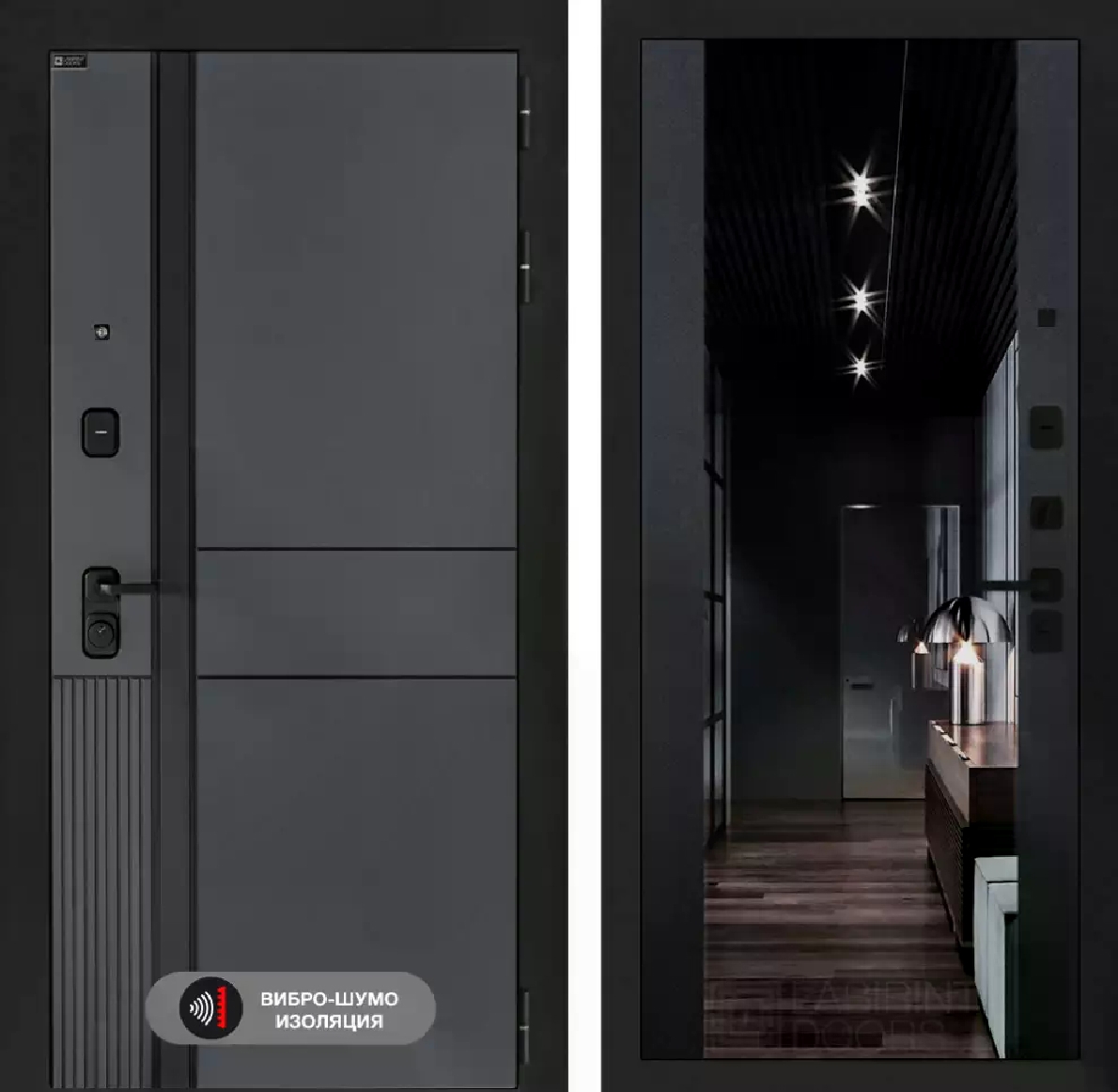 Изображение товара Входная дверь Лабиринт Эволаб правый 205x96см цвет velluto oskuro/черный кварц с зеркалом ФЛЗ-1