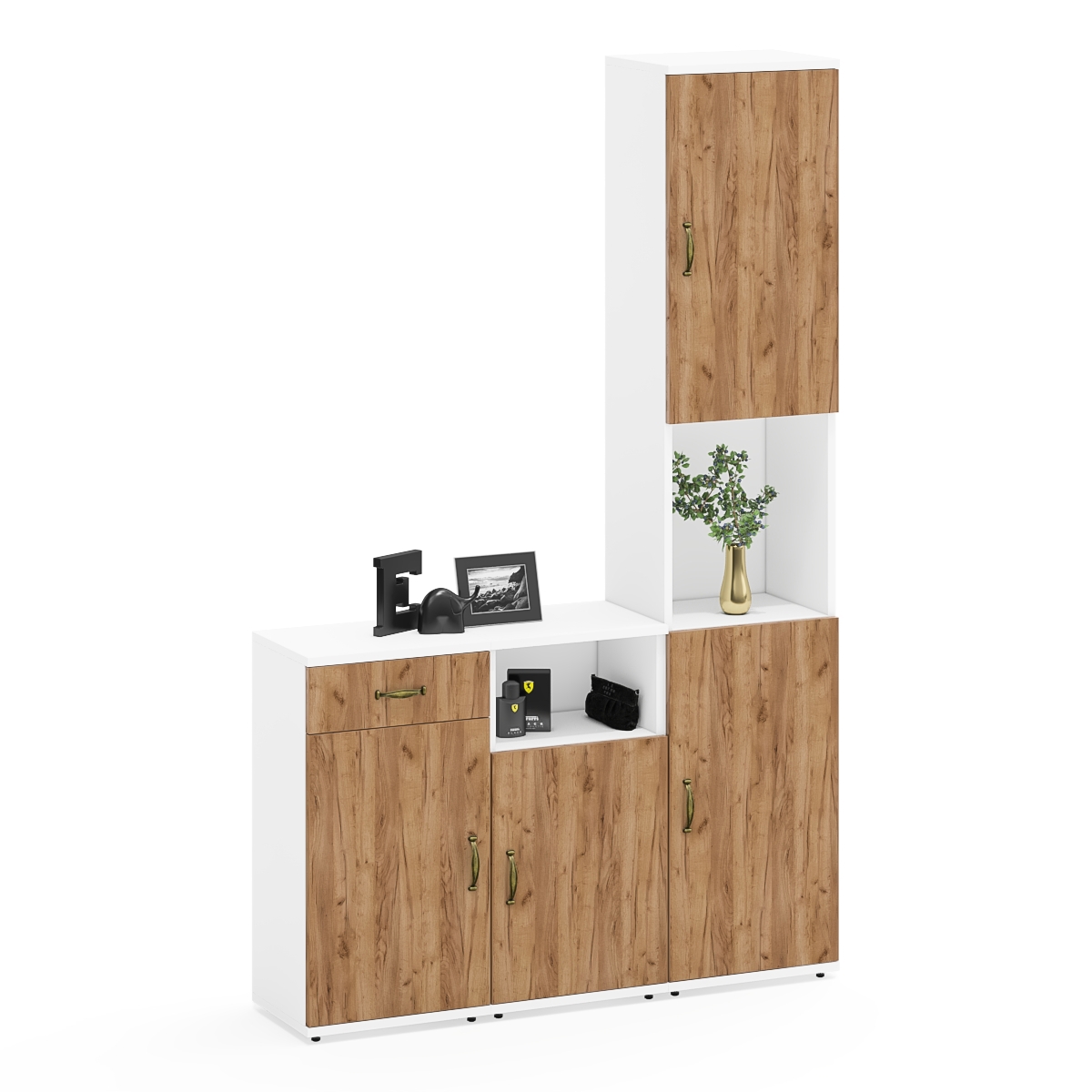 Изображение товара Набор мебели пенал и 2 тумбы Лидер-8 из ЛДСП белый современный стиль