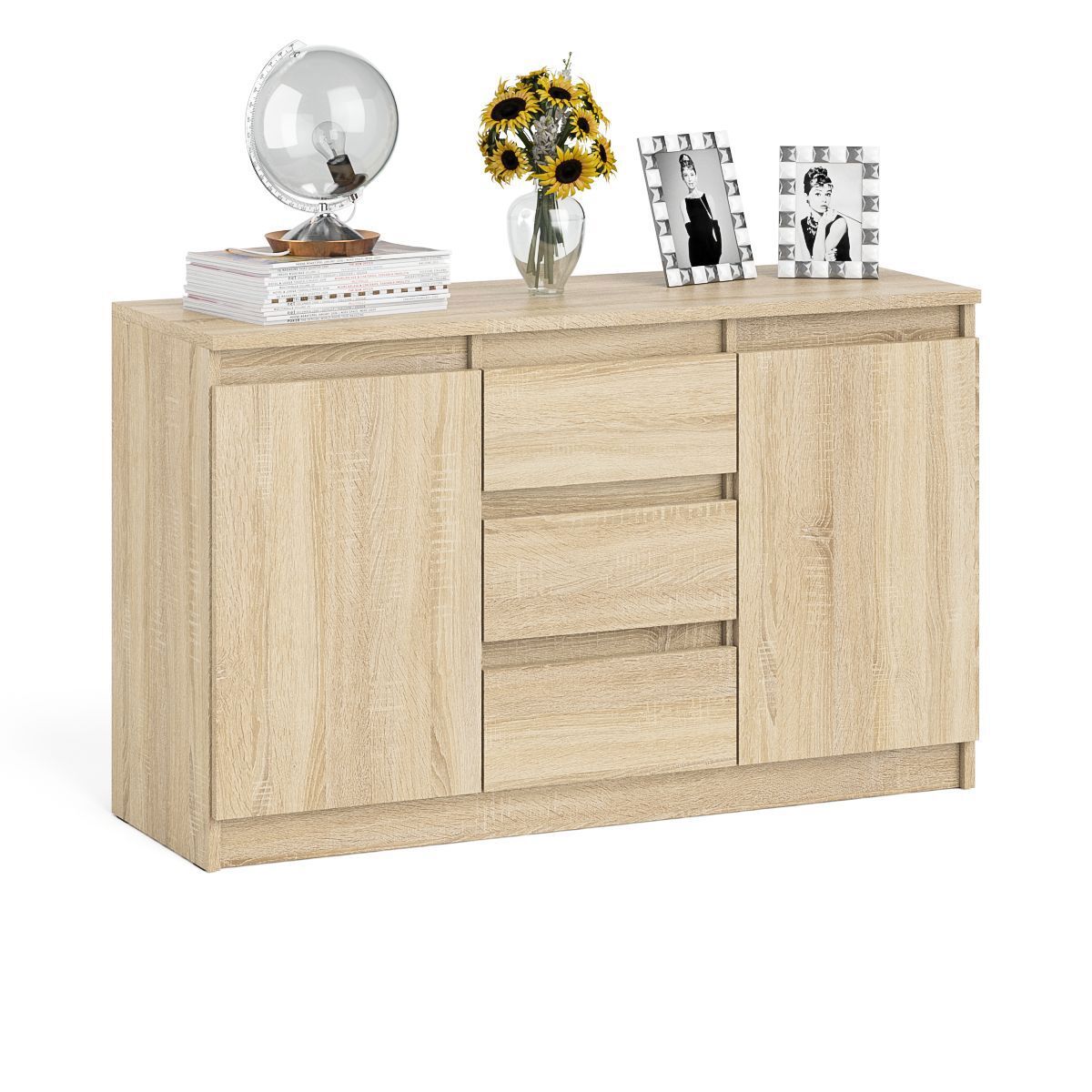 Изображение товара Комод-тумба СВК Мори МК1200.3 3 ящика и 2 дверцы современный дизайн дуб сонома