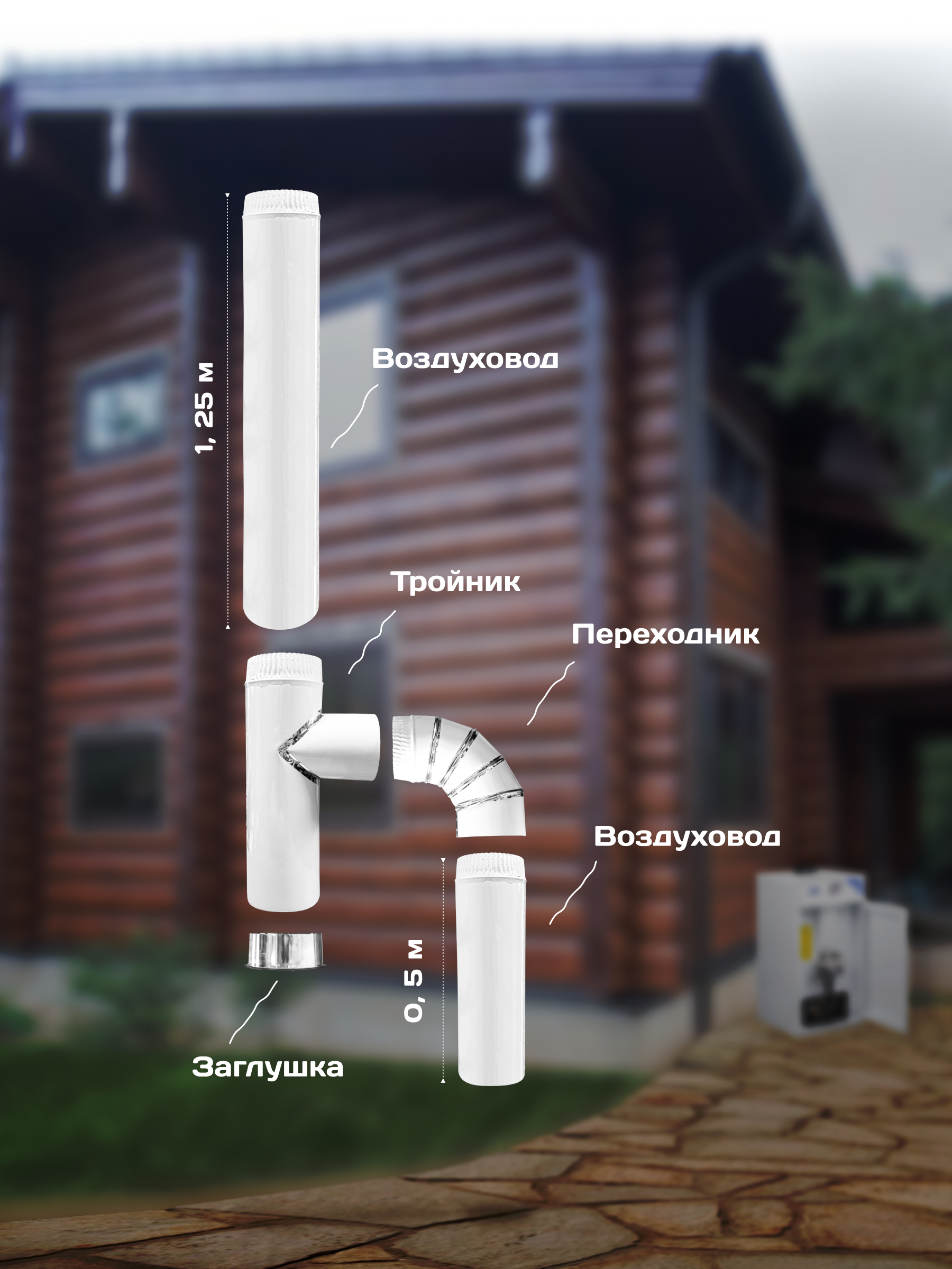 Изображение товара Дымоход Шамрай Воздуховод комплект для газового котла ф225 мм из нержавеющей стали AISI 304