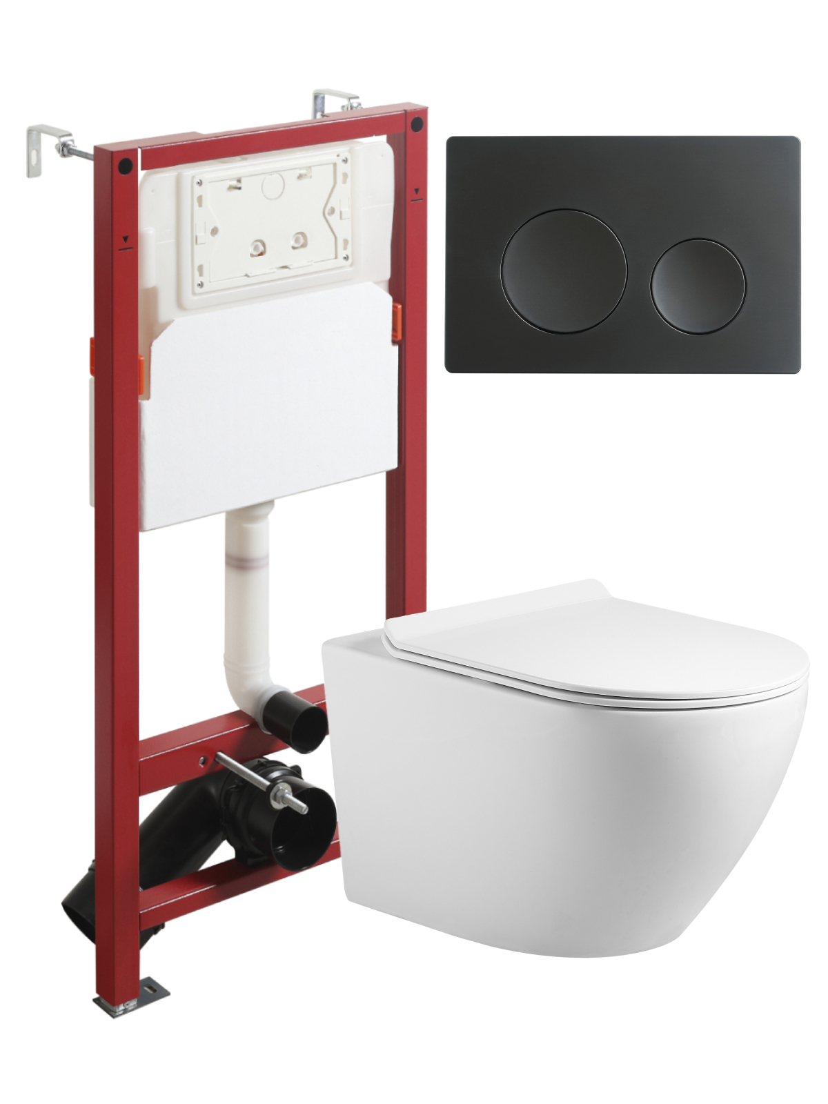 Изображение товара Комплект инсталляция с унитазом Agger ATI09150L+APB144 цвет белый, кнопка черная
