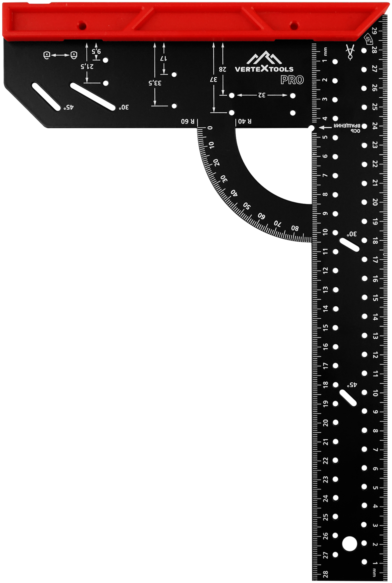 Изображение товара Многофункциональный угольник Vertextools 3046-15 300 мм для точных измерений и разметки