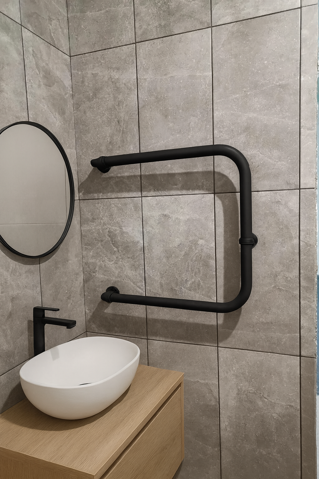 Изображение товара Полотенцесушитель водяной u-образный Волпро 63x40 см боковая универсальная подводка оцинкованная сталь черный