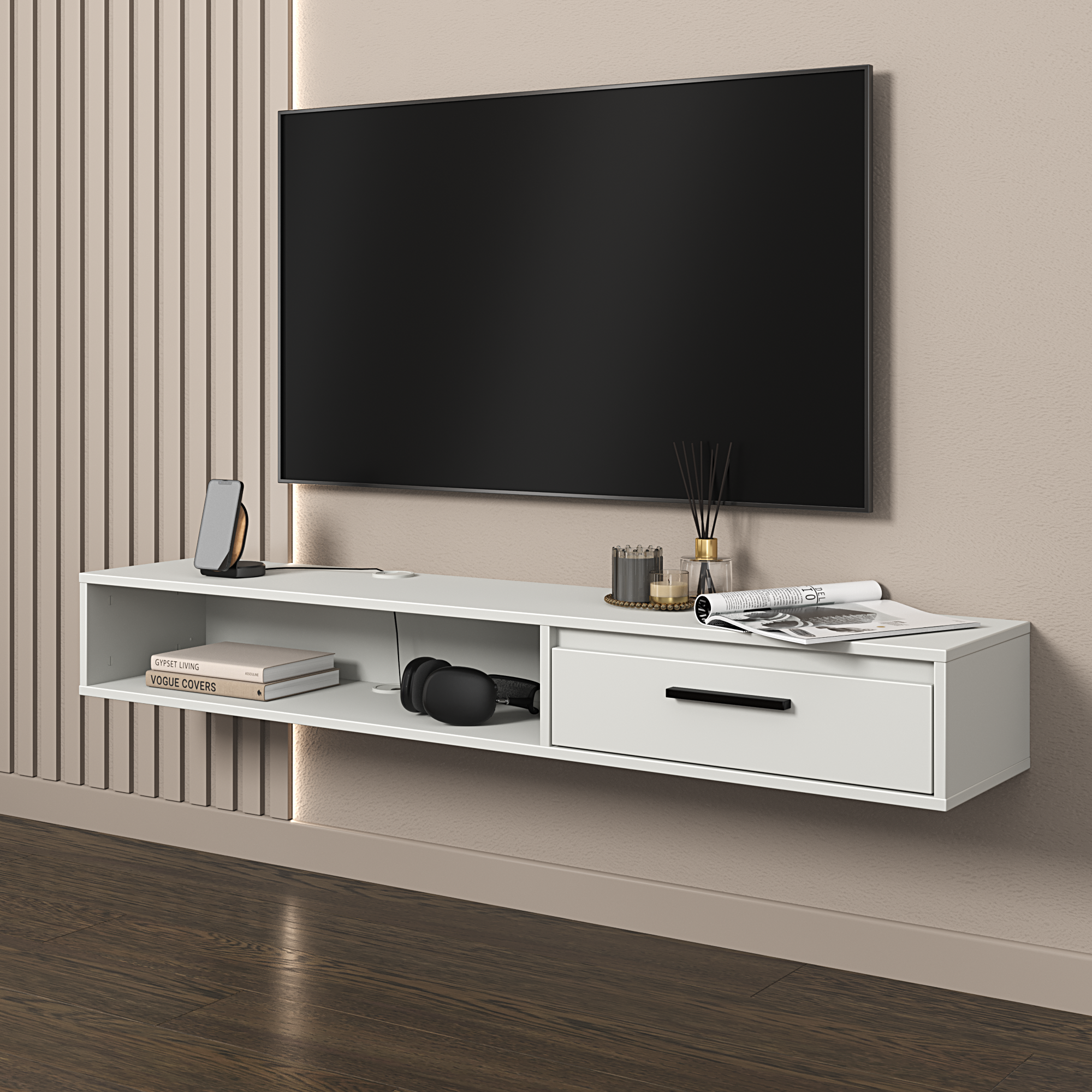 Изображение товара Тумба под телевизор Лион 150х20х30 см белая