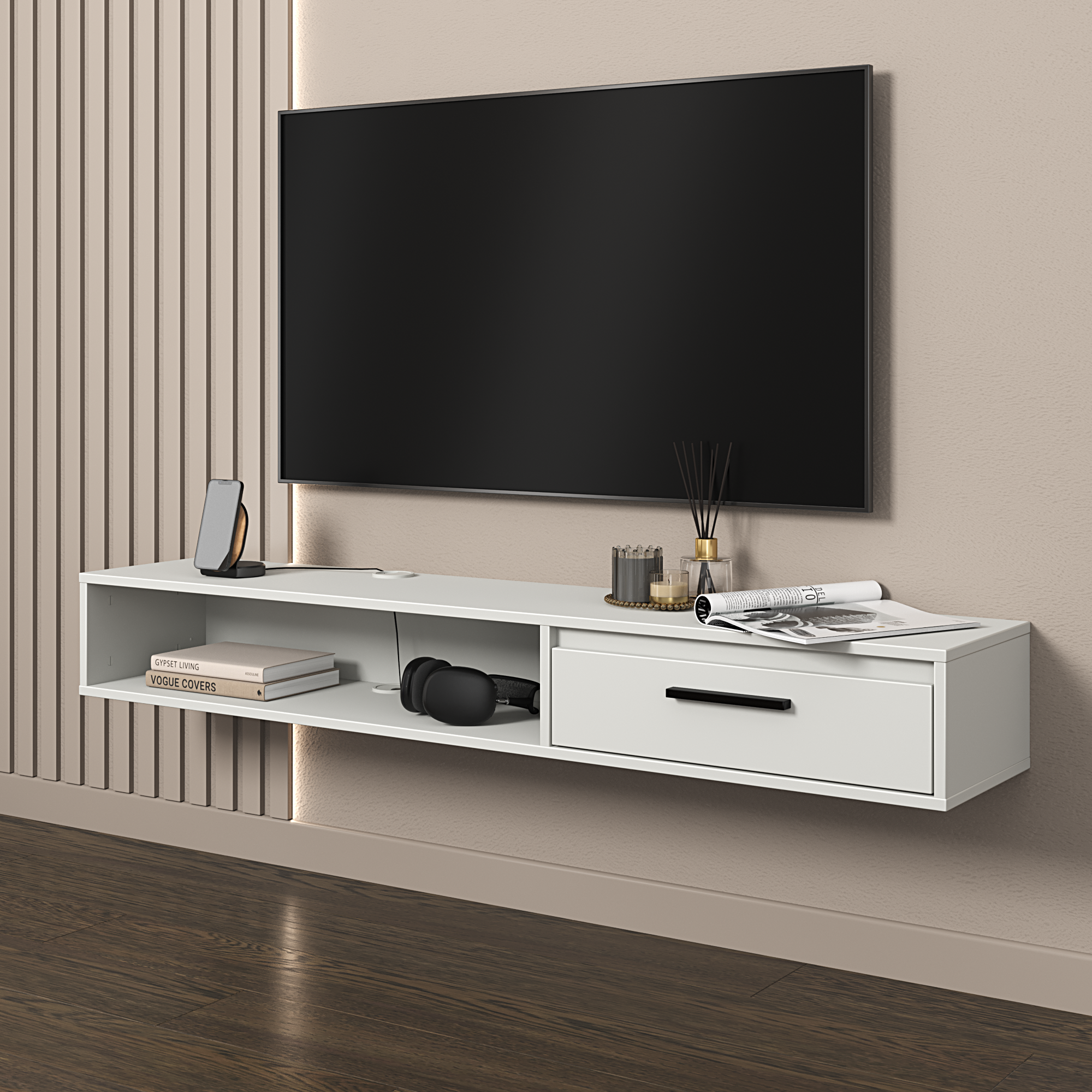 Тумба под телевизор Лион 150х20х30 см ЛДСП цвет белый