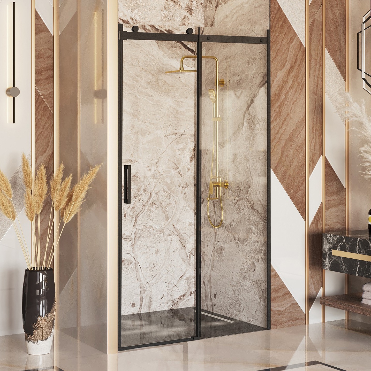 Изображение товара Душевая дверь Ambassador Benefit 19021202HB Раздвижной черный профиль 130 см