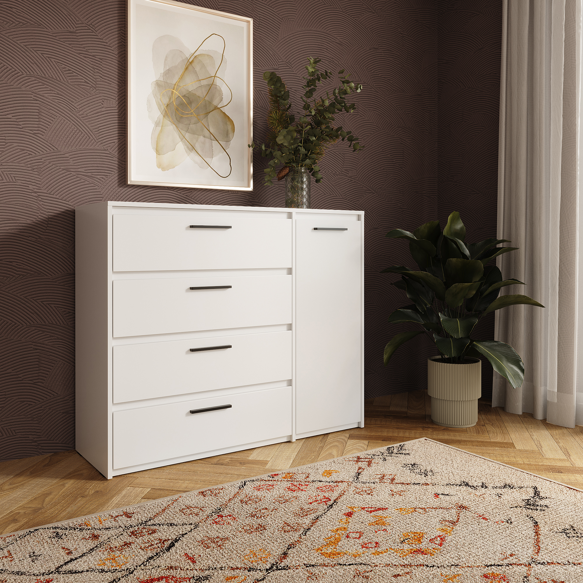 Изображение товара Комод Лион 4 ящика 120х100.2х41.6 см белый ЛДСП
