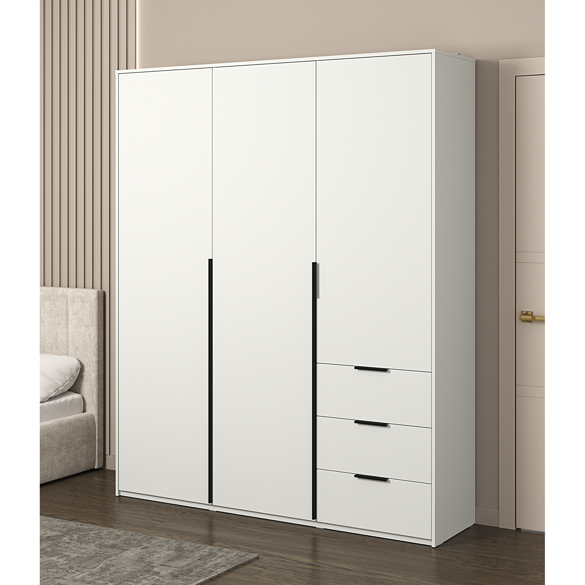 Изображение товара Шкаф распашной Бергамо 3 двери ЛДСП белый 180x220 см