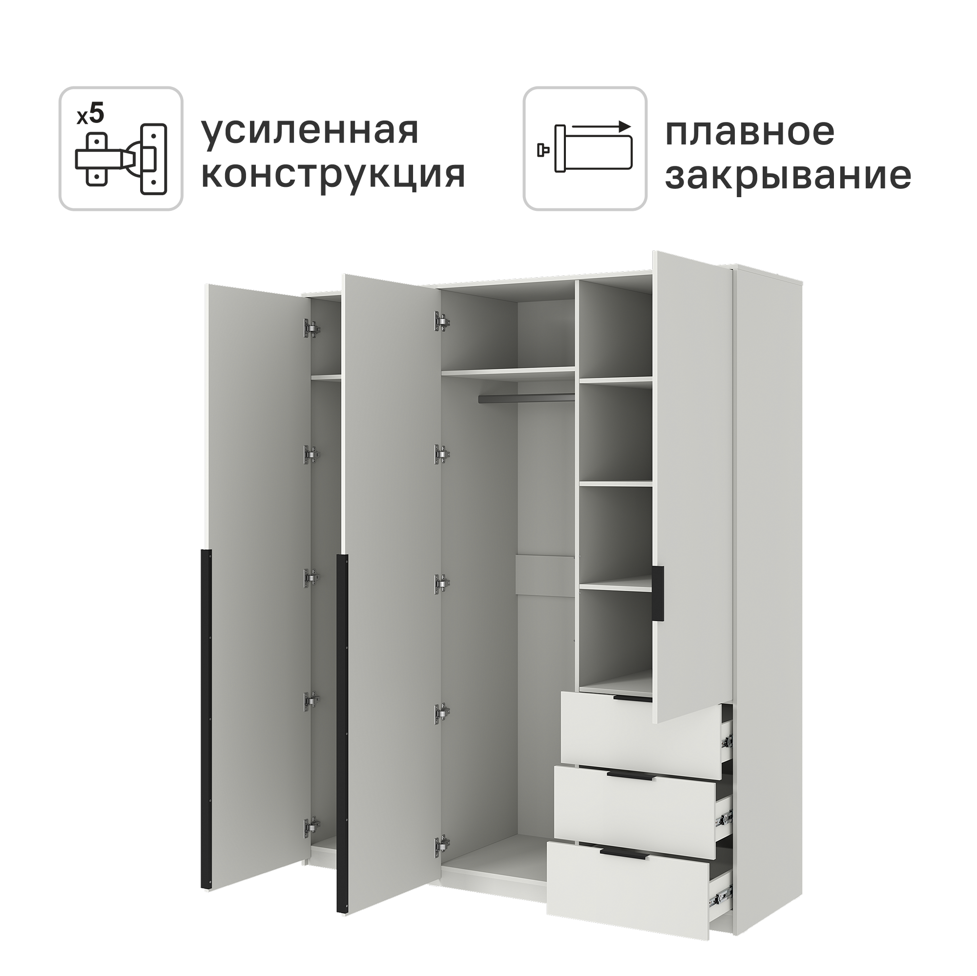 Шкаф распашной Бергамо с 3 дверями 180x220x60 см ЛДСП цвет белый - 2