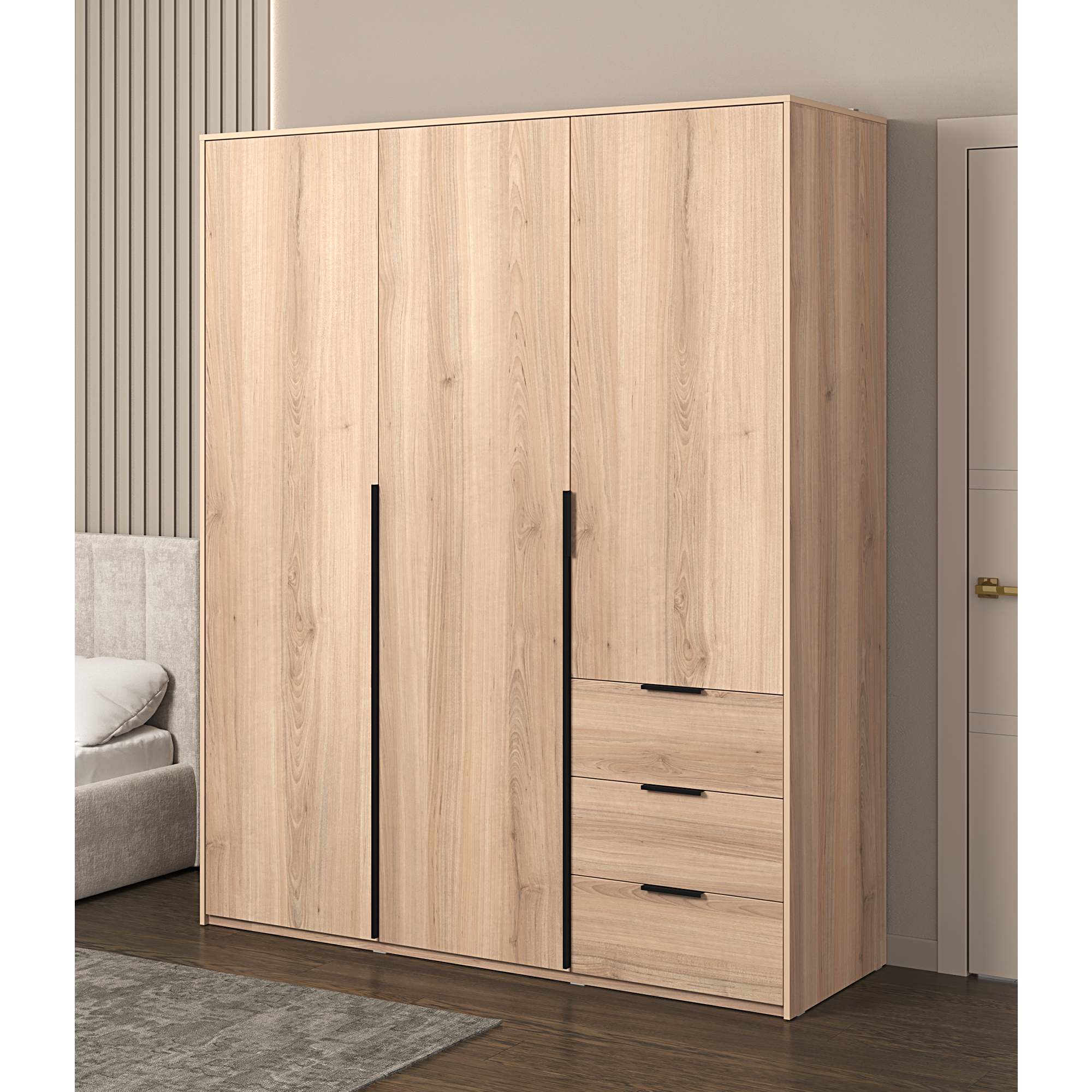 Шкаф распашной Бергамо с 3 дверями 180x220x60 см ЛДСП цвет дуб комано