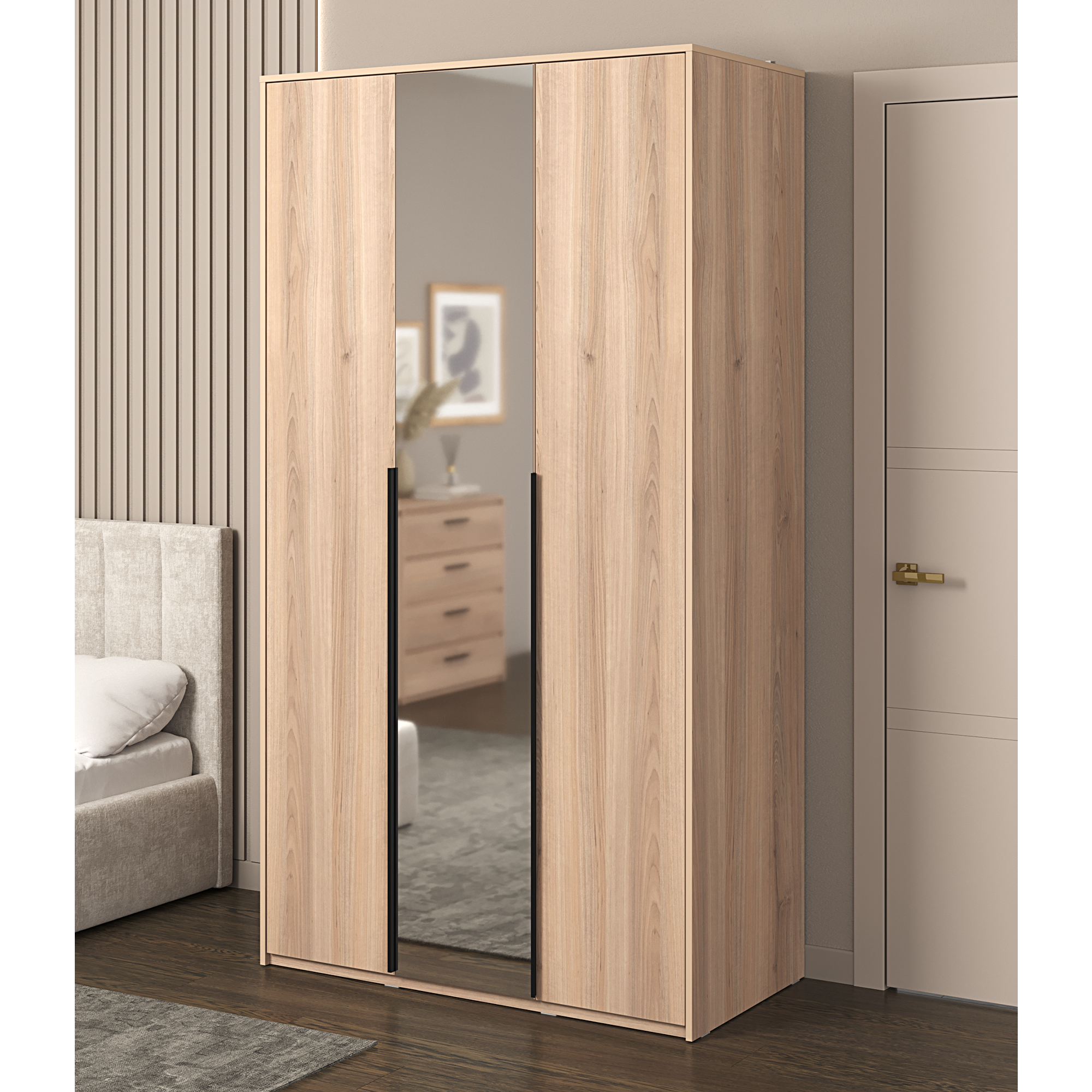 Изображение товара Шкаф распашной Бергамо с зеркалом 120x220x60 см, ЛДСП дуб комано