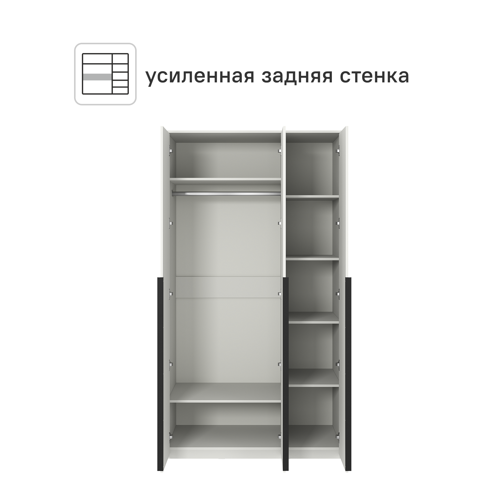 Шкаф распашной Бергамо с 3 дверями 120x220x60 см ЛДСП цвет белый - 3