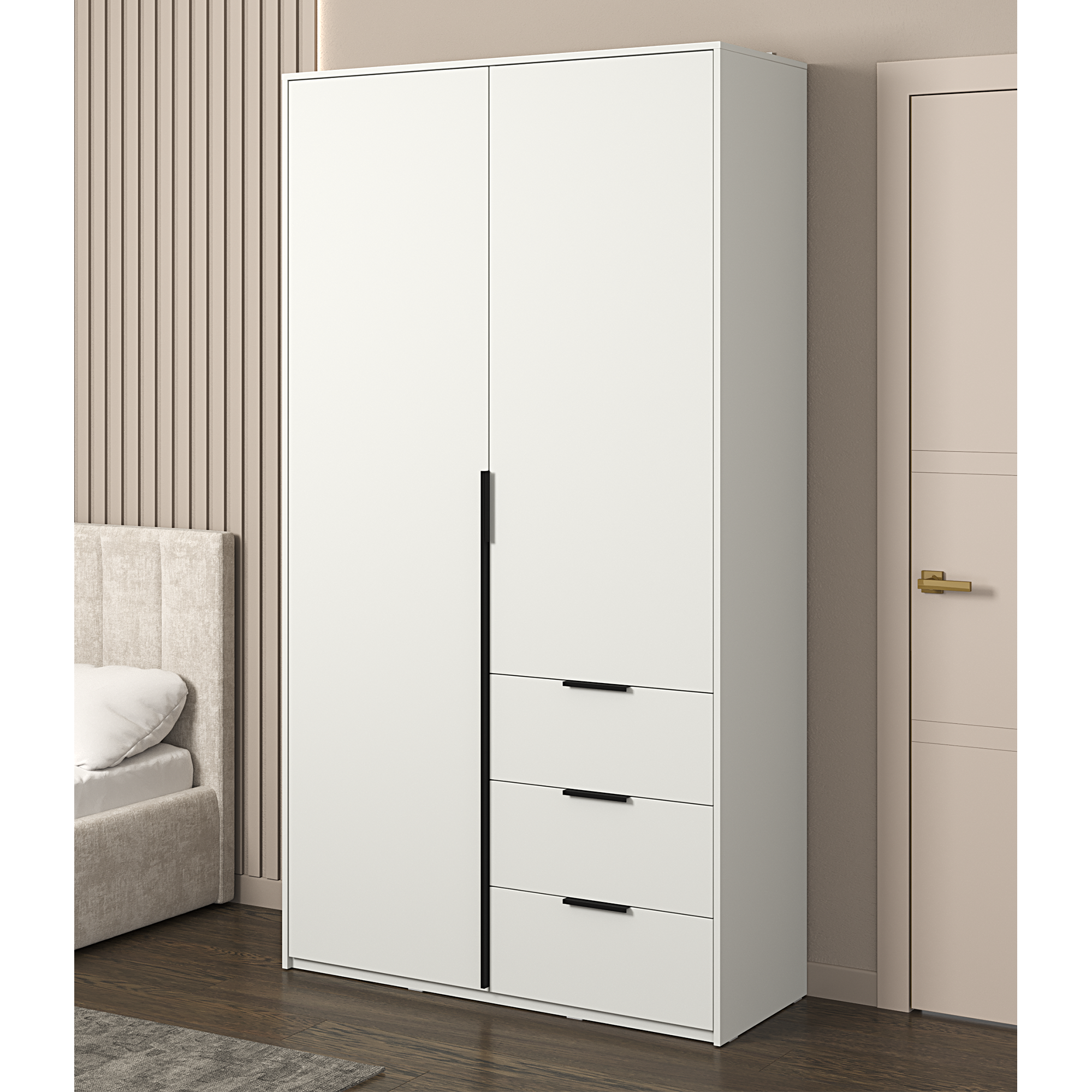 Изображение товара Шкаф распашной Бергамо с 2 дверями 120x220x46.6 см белый ЛДСП современный дизайн