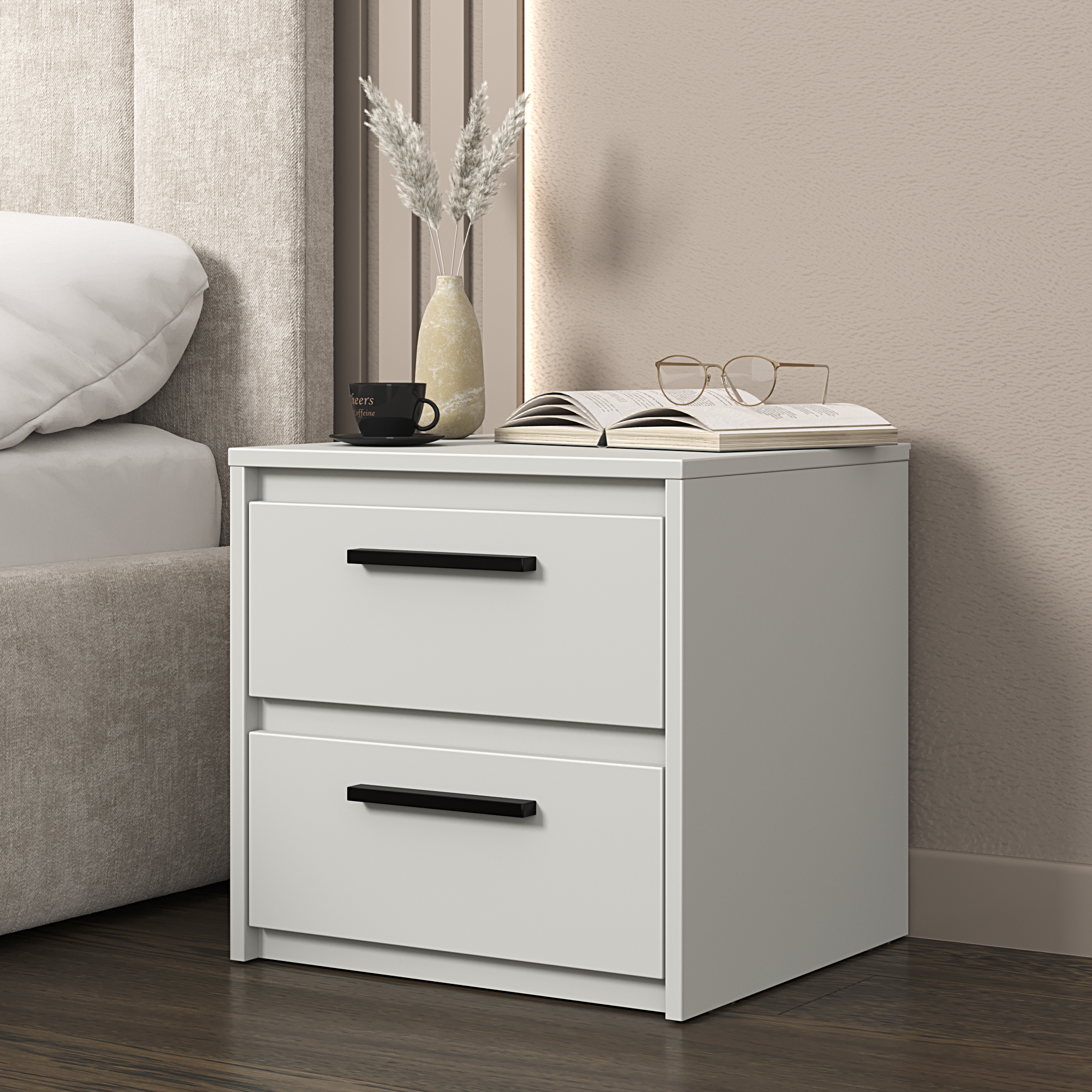 Изображение товара Тумба прикроватная Лион 2 ящика 45х44,5х41,6 см белая минимализм