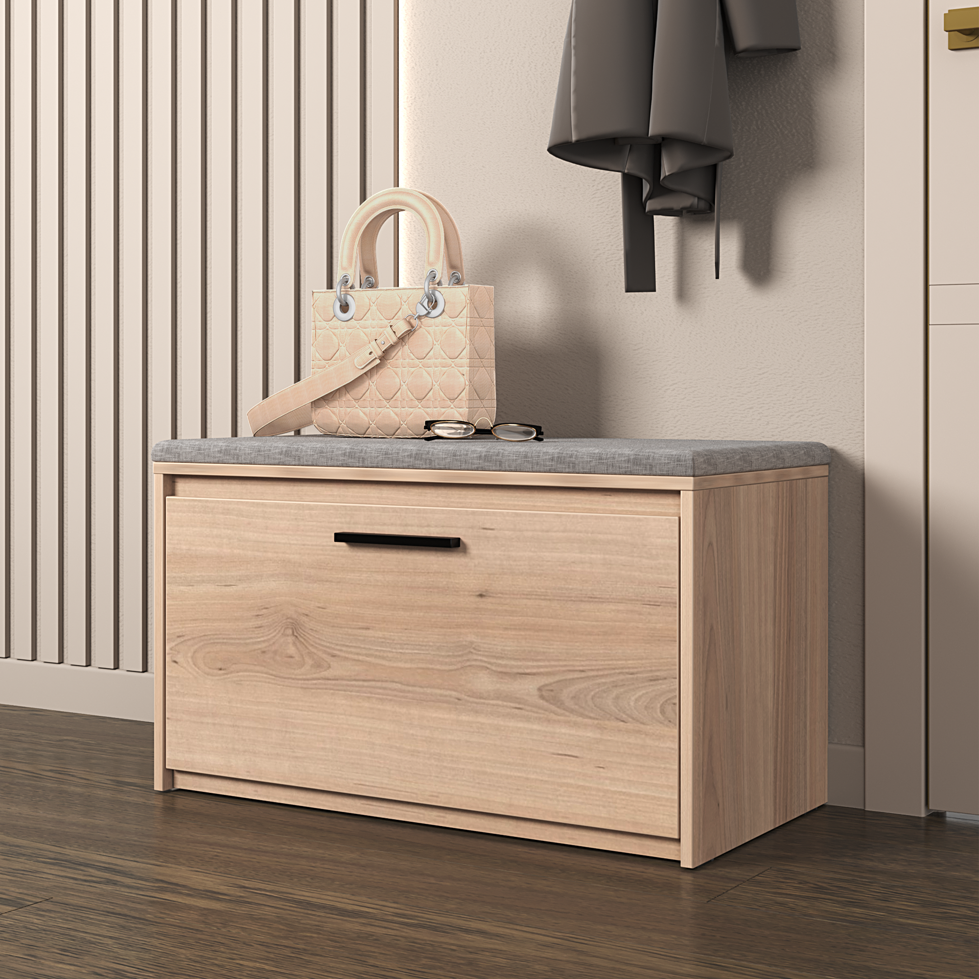 Изображение товара Банкетка Лион 80x49x41.7 см с отсеками для прихожей цвет дуб комано