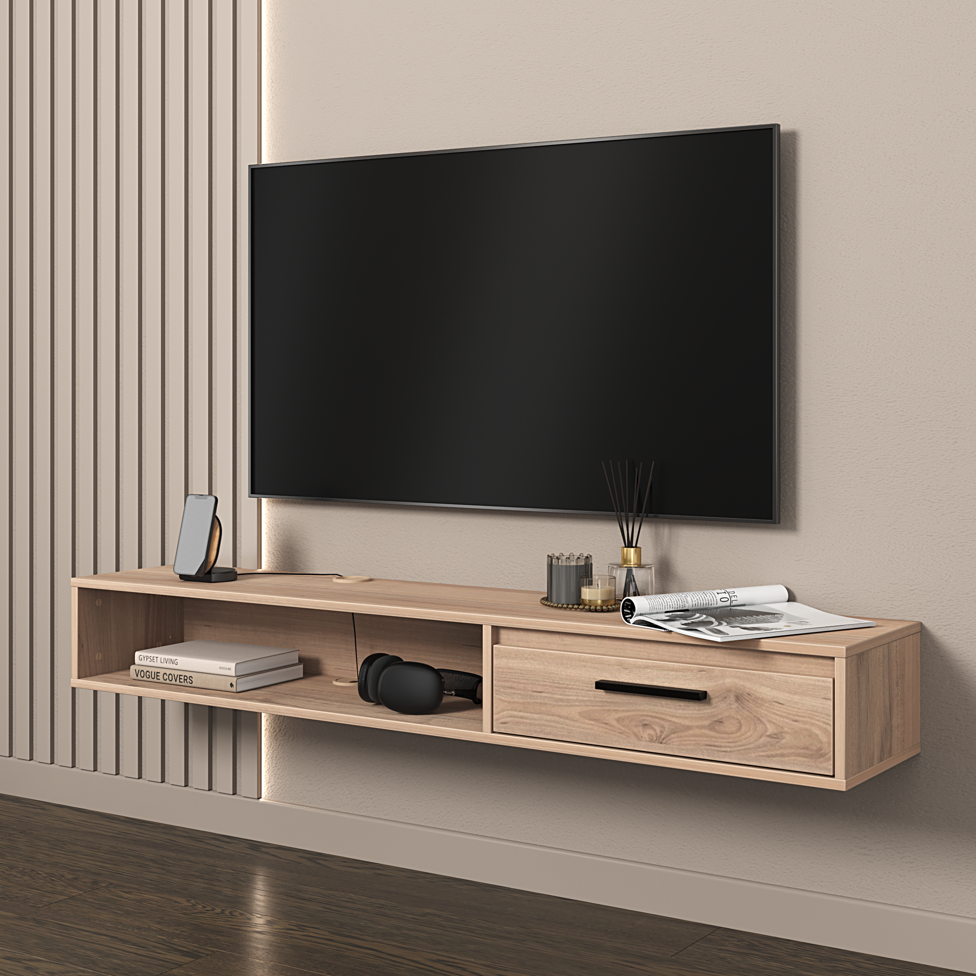 Тумба под телевизор Лион 150х20х30 см ЛДСП цвет дуб комано