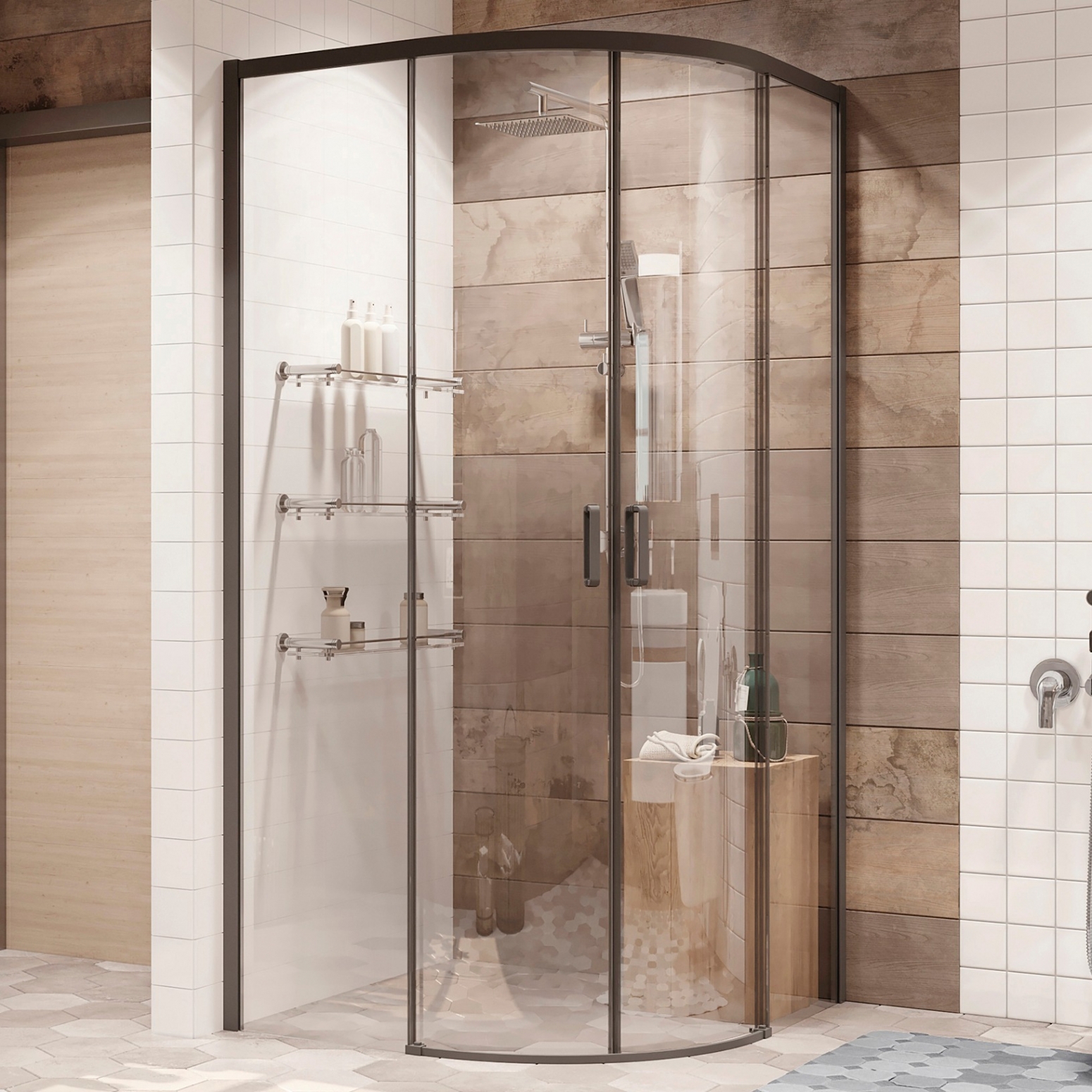 Изображение товара Душевой уголок Ambassador Queen 90x90 см 1/4 круга черный профиль прозрачное стекло