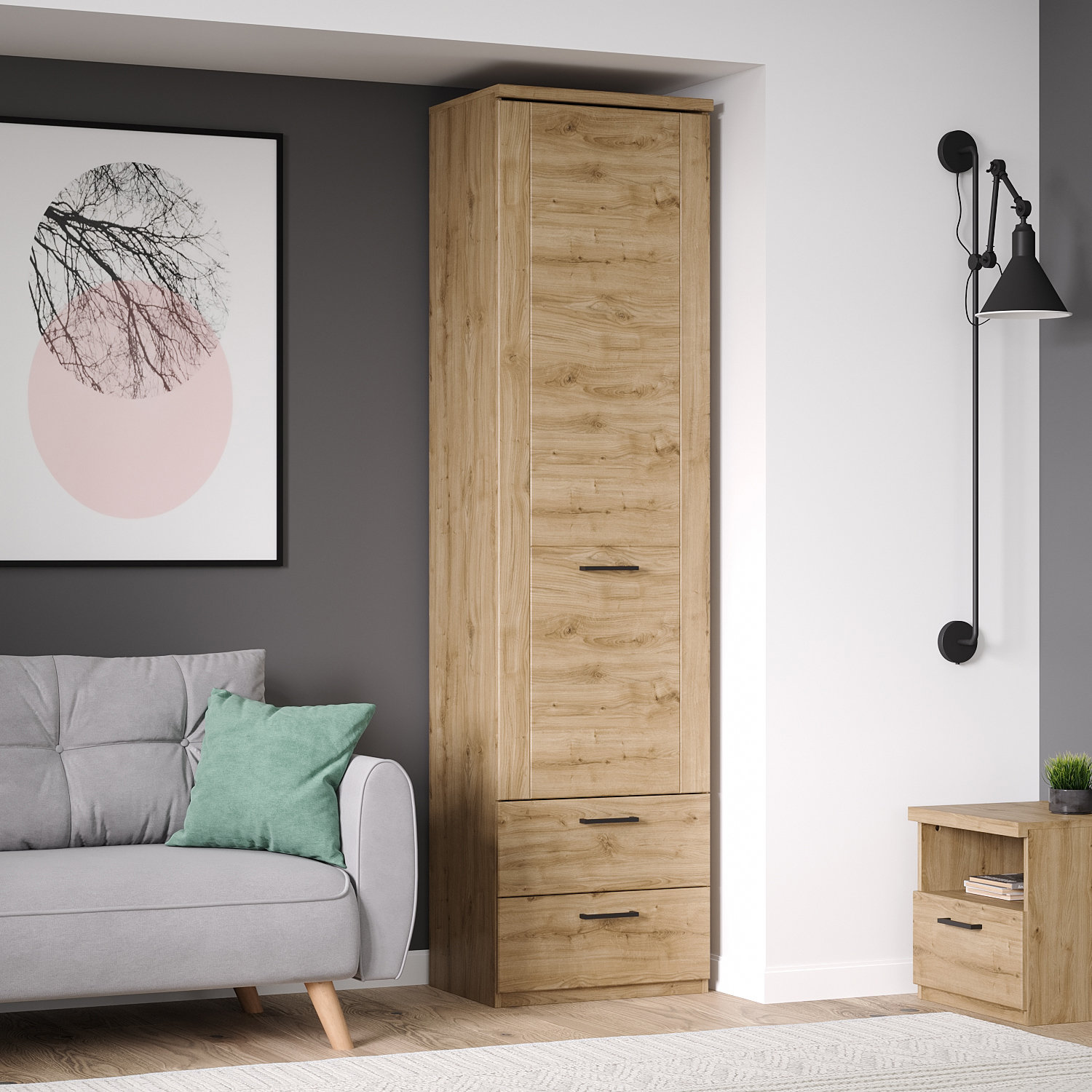 Изображение товара Шкаф распашной Анрэкс Doorset 55.2x210.4x41 см ЛДСП цвет дуб навара