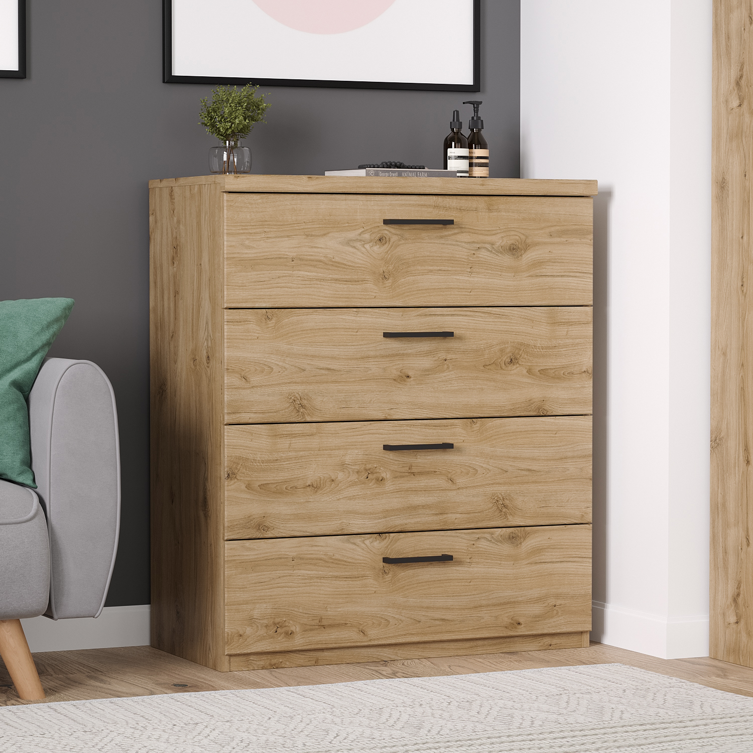 Изображение товара Комод Anrex Doorset 4S 4 ящика 80.20x41x94.60 ЛДСП цвет дуб наварра