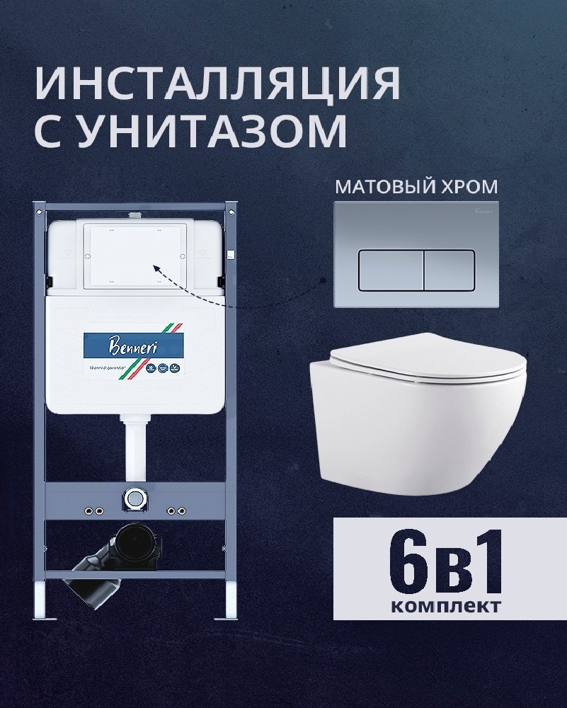 Изображение товара Комплект инсталляция и унитаз Benneri B4.53.015C.AQ1901 с микролифтом