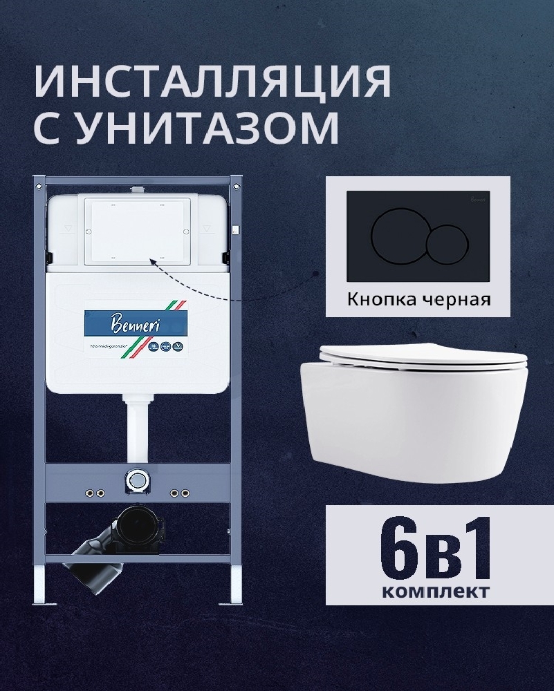 Изображение товара Комплект инсталляции и унитаза Benneri B4.53.019D.AQ1106 с микролифтом