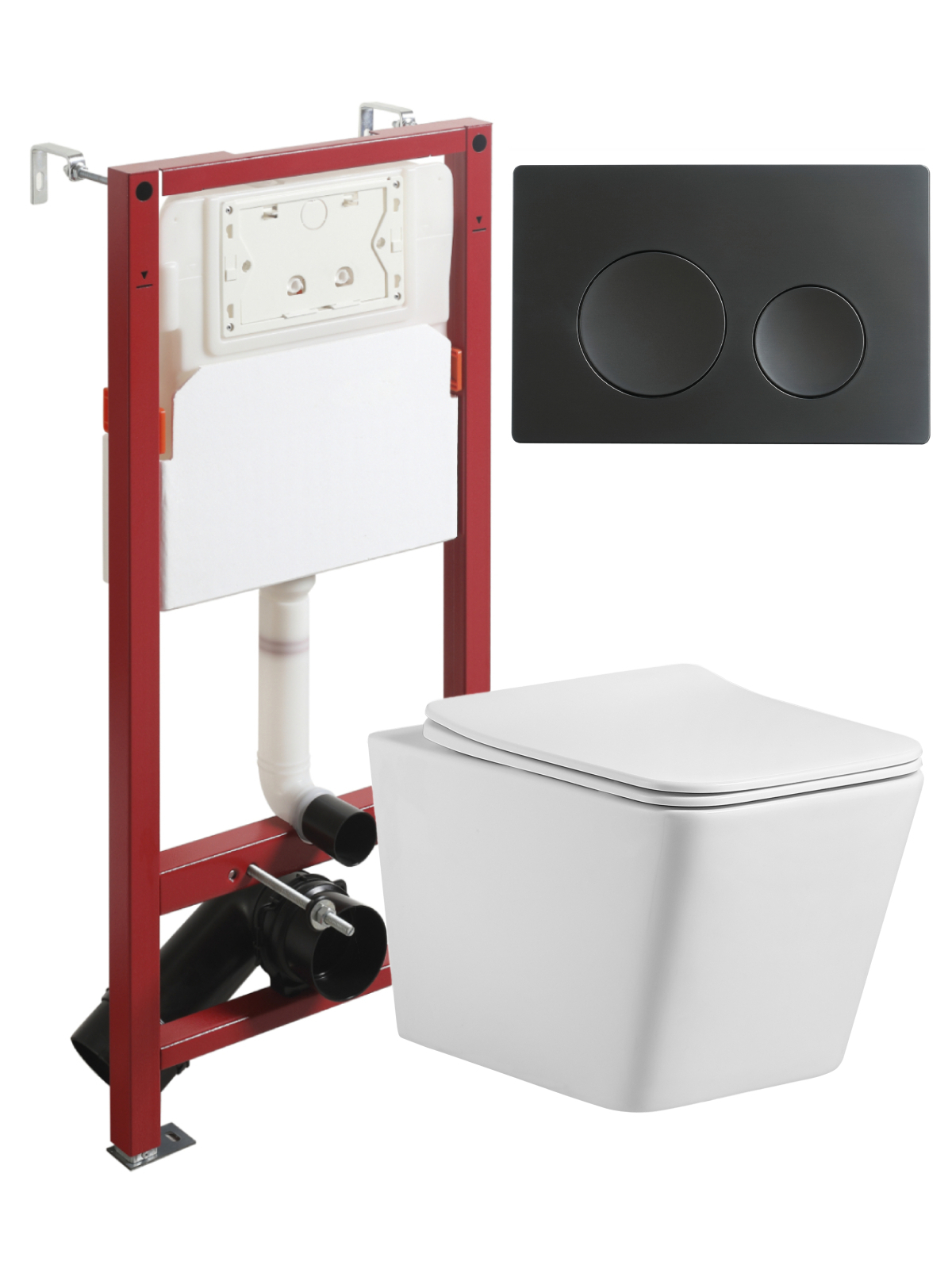 Изображение товара Комплект инсталляция с унитазом Agger ATI10150+APB144 цвет белый, кнопка черная