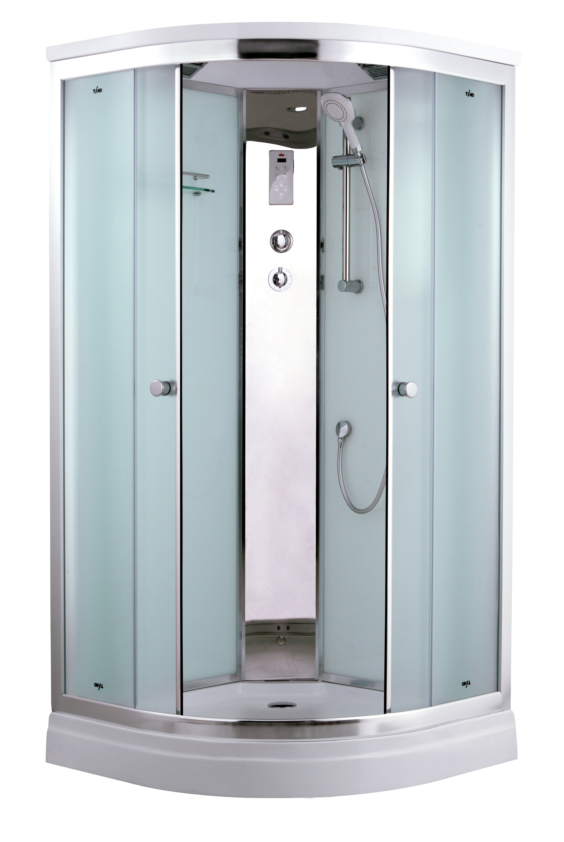 Изображение товара Душевая кабина Timo Comfort T-8801 Fabric Glass 100x100x220 с турецкой баней хамам и стульчиком низкий поддон 1/4 круга