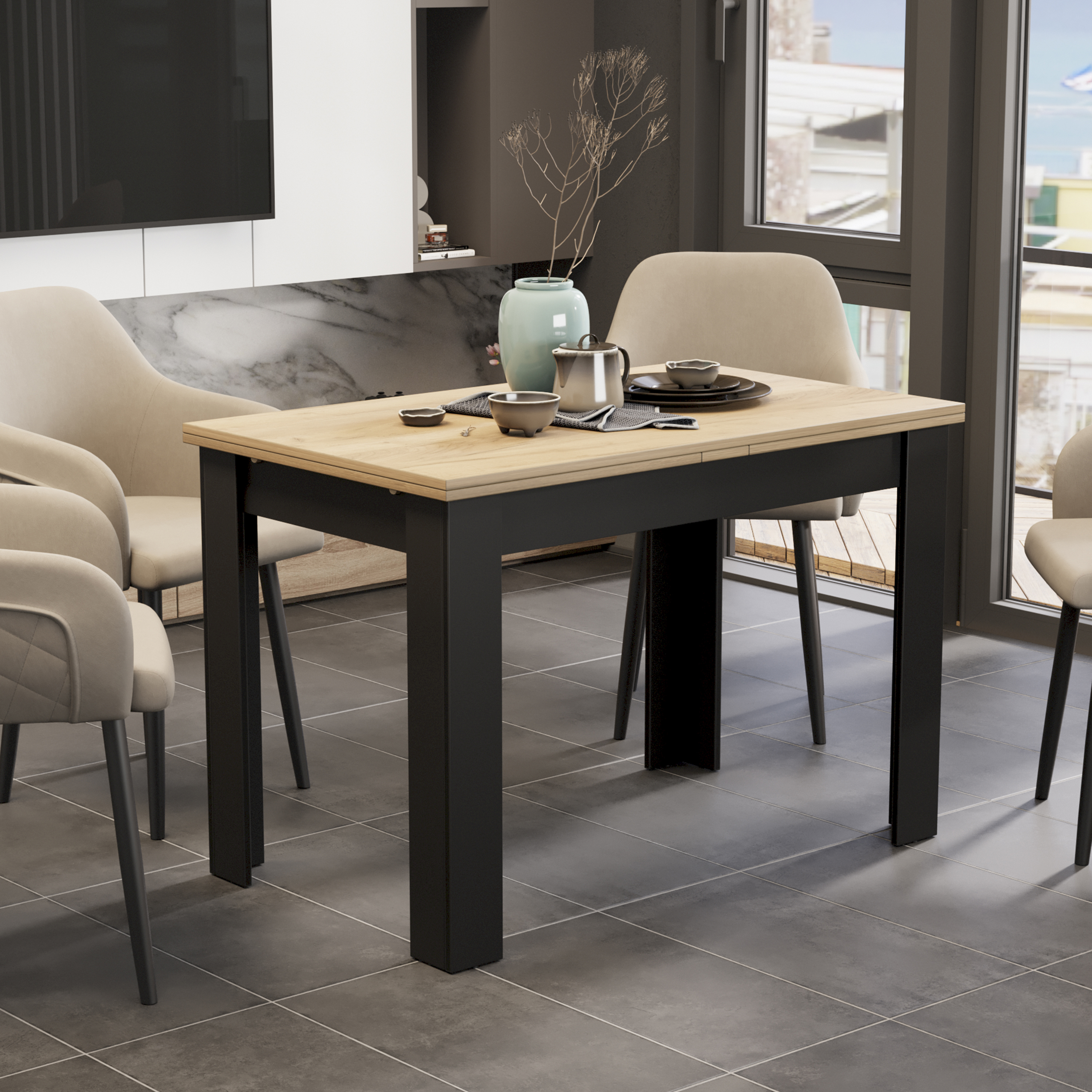 Изображение товара Кухонный стол Трия 273768 прямоугольный раздвижной 90x67 см из ЛДСП стиль современный