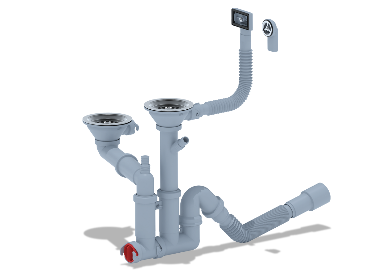 Изображение товара Сифон для мойки АНИ ПЛАСТ F серия D90 мм серый для кухни и стиральной машины