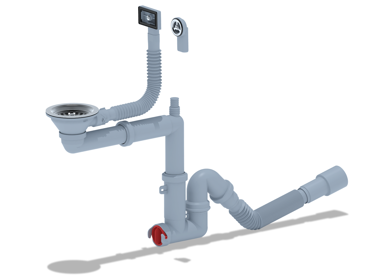 Изображение товара Сифон для мойки АНИ Пласт F серия F5345SA15 с гибким переливом и отводом