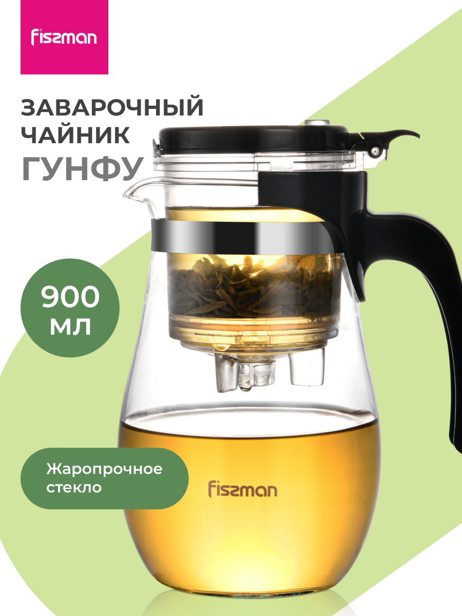 Изображение товара Чайник 900 мл Fissman стекло цвет черно-серый