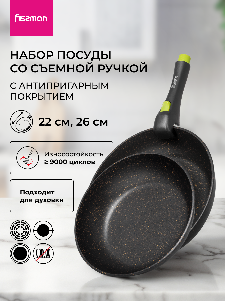 Изображение товара Набор посуды Fissman Набор посуды 3 предмета с антипригарным покрытием 3 предмета Алюминий цвет черный