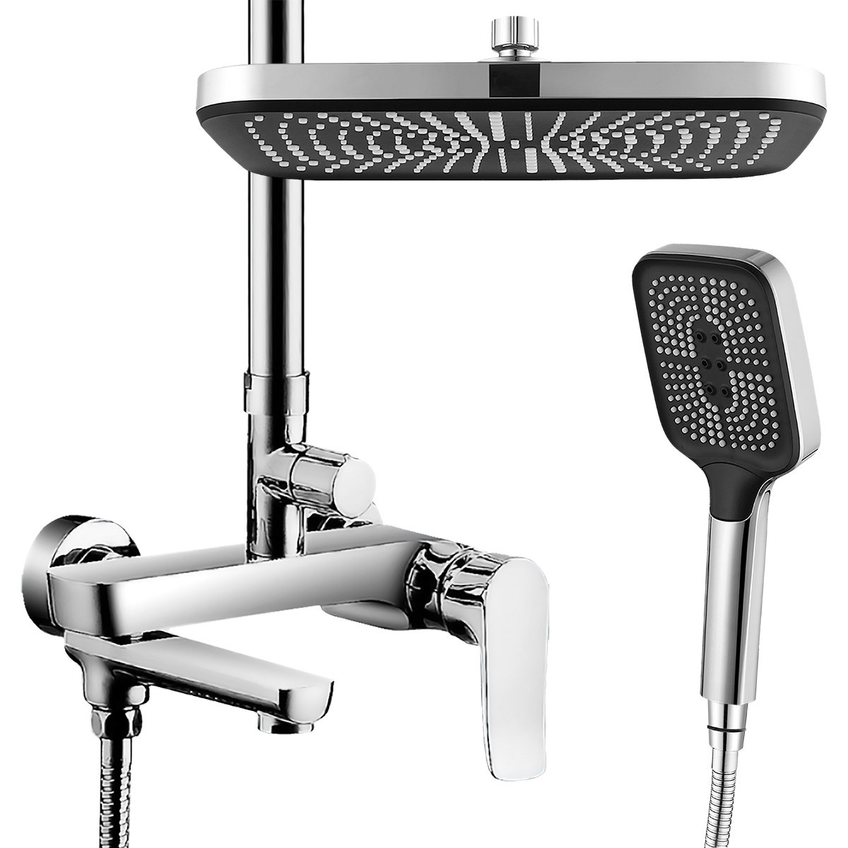 Изображение товара Высокая душевая система Elghansa латунная однорычажная с ABS-пластик верхним душем 315x210 мм 2305599-2L (Set-45), хром