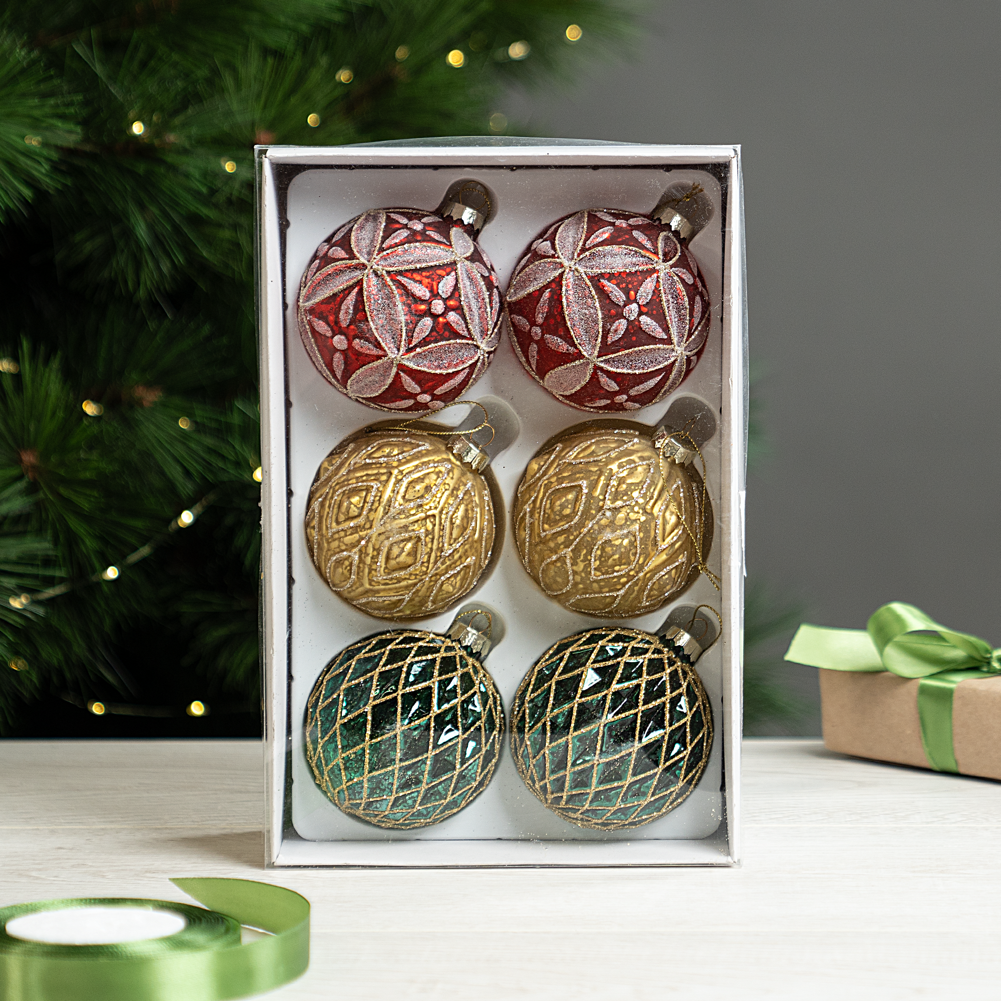 Изображение товара Набор елочных шаров KREAFORTA Микс 6 шт 8 см