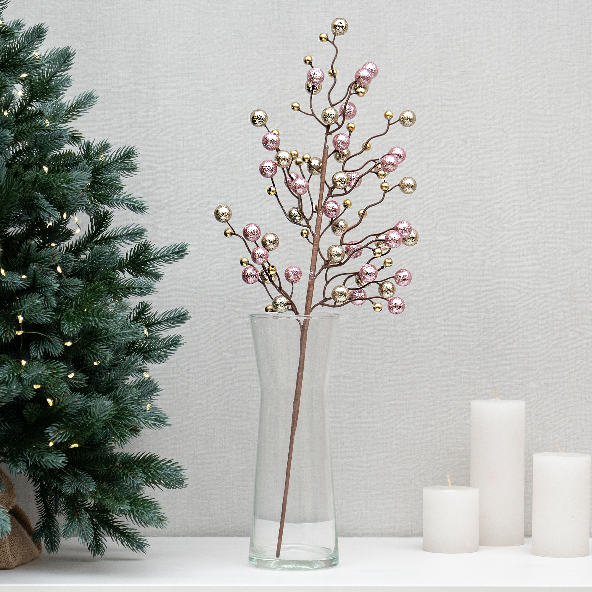 Изображение товара Декоративная рождественская ветка KREAFORTA Ягоды 59 см шампань для украшения интерьера