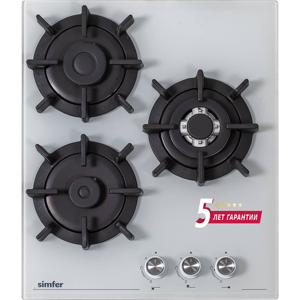 Изображение товара Газовая варочная панель Simfer H45N35W571 3 конфорки белая встраиваемая