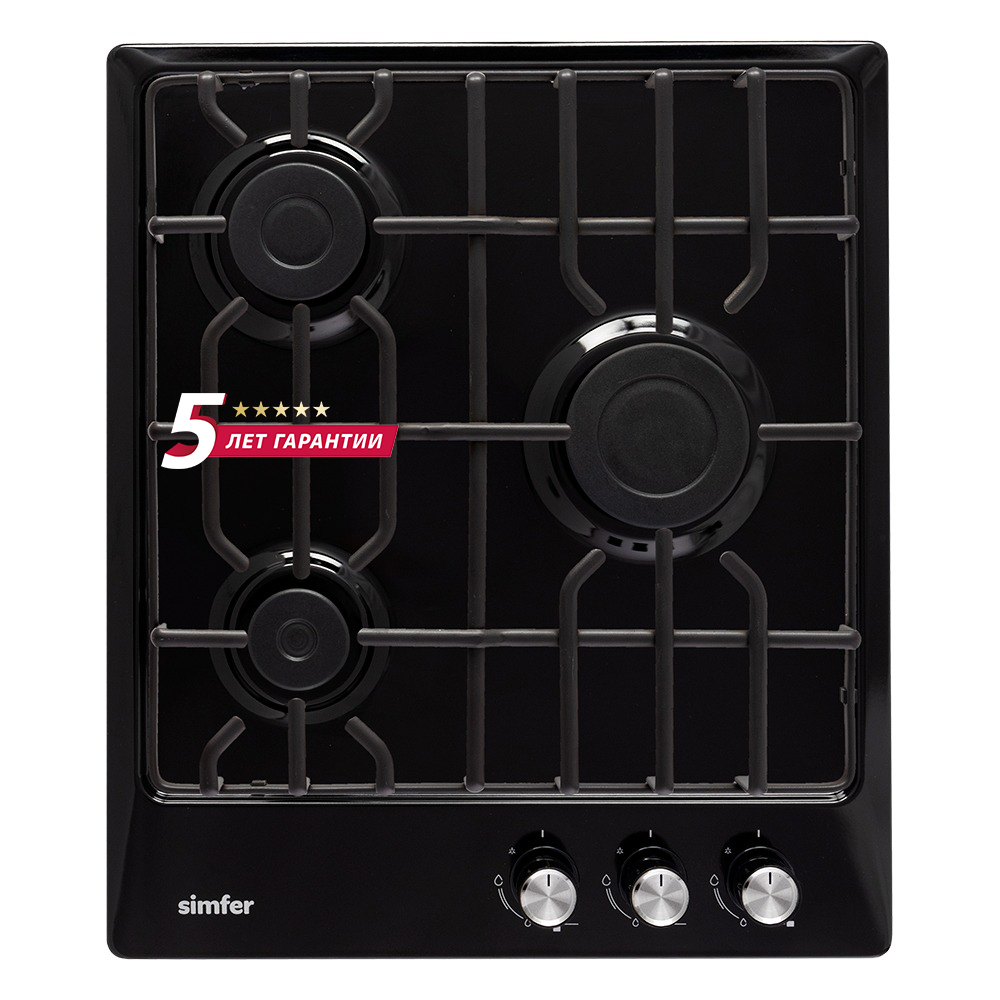 Изображение товара Газовая варочная панель Simfer H45V35B571 45 см 3 конфорки черный