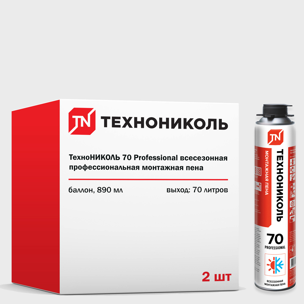 Изображение товара Пена монтажная Технониколь 70 Professional профессиональная выход 70 л всесезонная 890 мл 2 шт Изображение товара Пена монтажная Технониколь 70 Professional профессиональная выход 70 л всесезонная 890 мл 2 шт