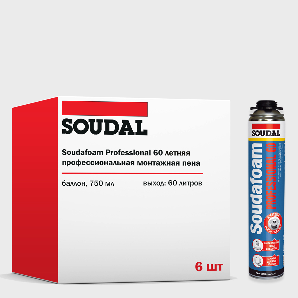 Изображение товара Пена монтажная Soudal Soudafoam Professional 60 профессиональная выход 60 л летняя 750 мл 6 шт