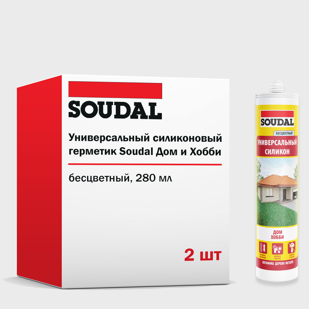 Изображение товара Герметик силиконовый Soudal Дом и Хобби универсальный бесцветный 280мл 2 шт