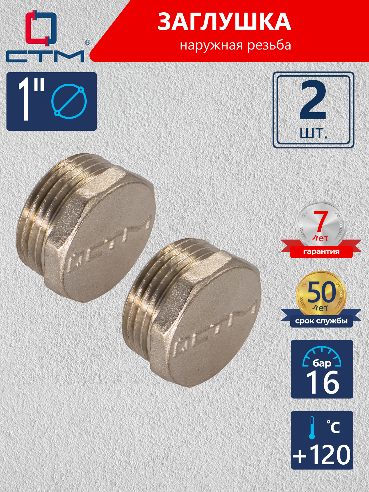 Изображение товара Заглушка СТМ CRCM0001 1" НР латунь 2 шт