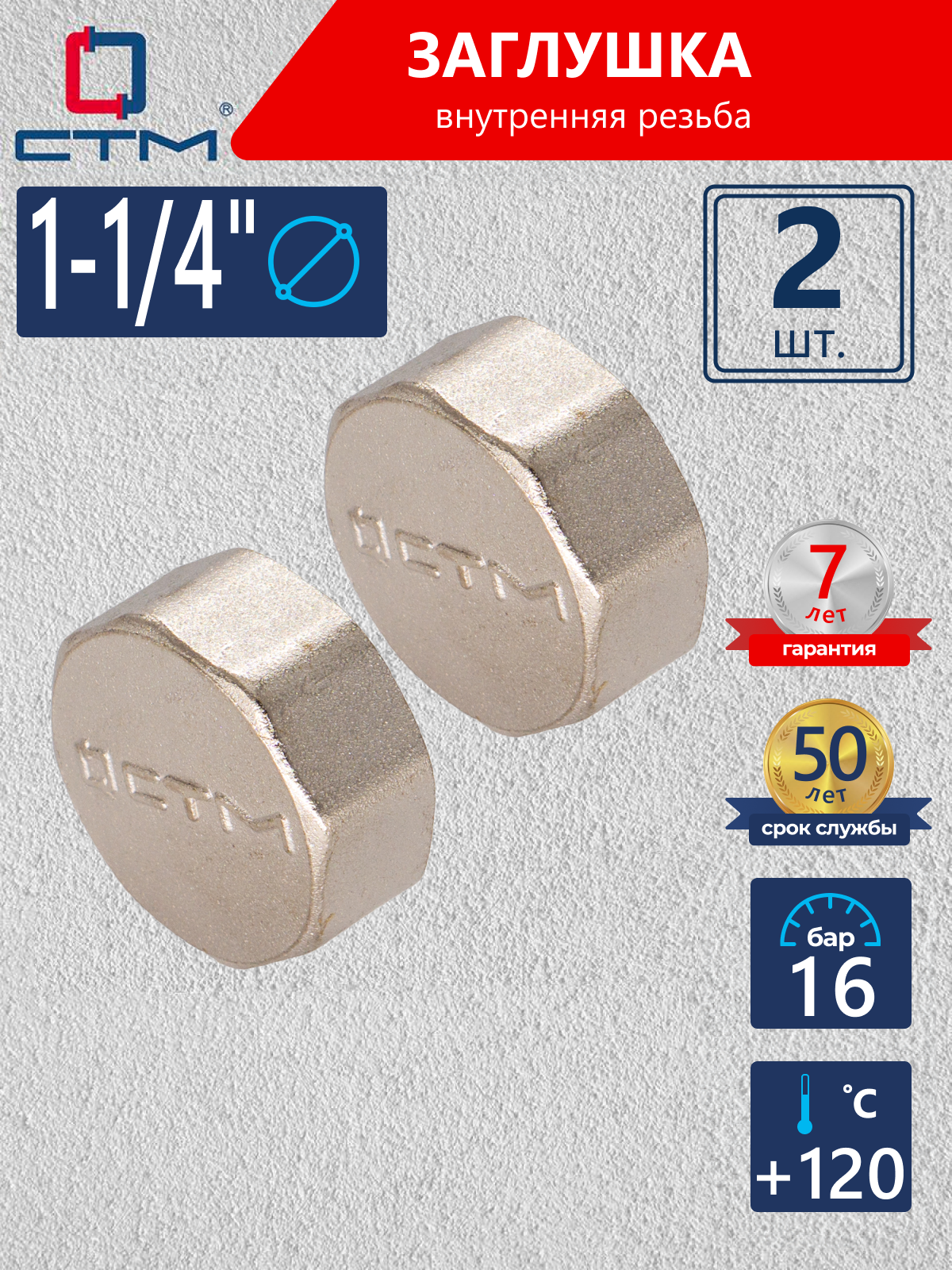 Изображение товара Заглушка с внутренней резьбой 1-1/4 ВР латунь 2 шт CTM