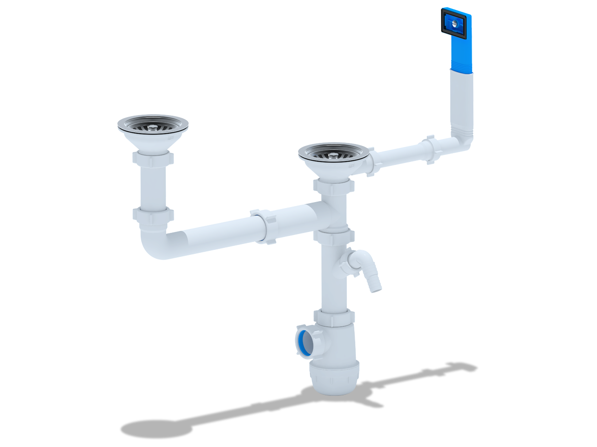Изображение товара Сифон для мойки АНИ Пласт Грот A7700 белый с переливом и отводом для техники