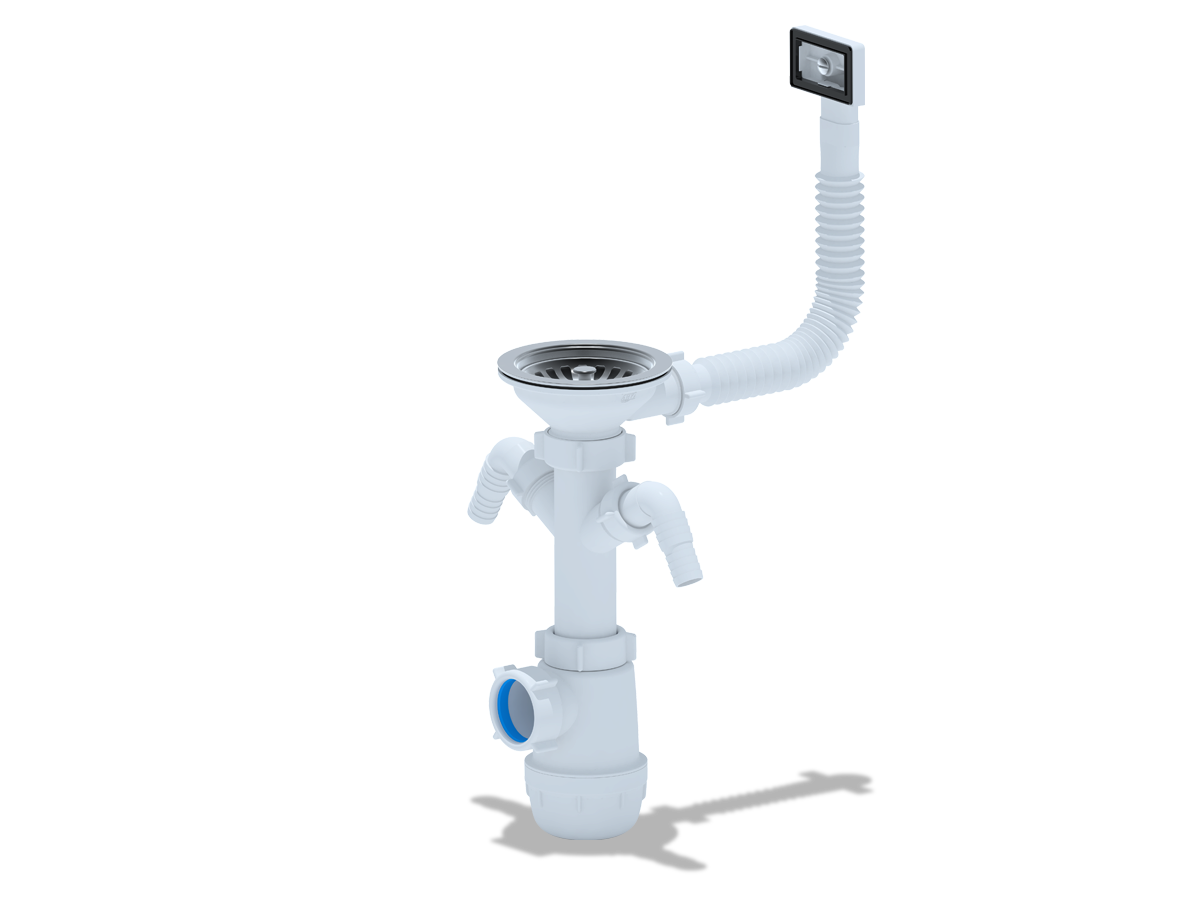 Изображение товара Сифон для мойки АНИ Пласт Грот A0146S с гибким переливом и двумя отводами