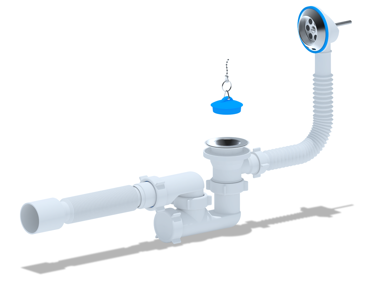 Изображение товара Сифон для ванны АНИ ПЛАСТ E255 регулируемый с переливом белый