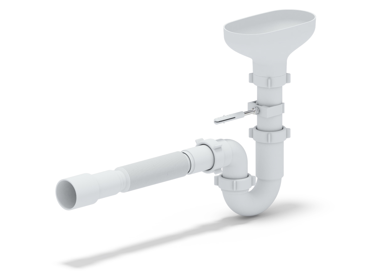 Изображение товара Сифон для мойки Ани пласт DR0115 белый 50 мм с разрывом струи и гибкой трубой