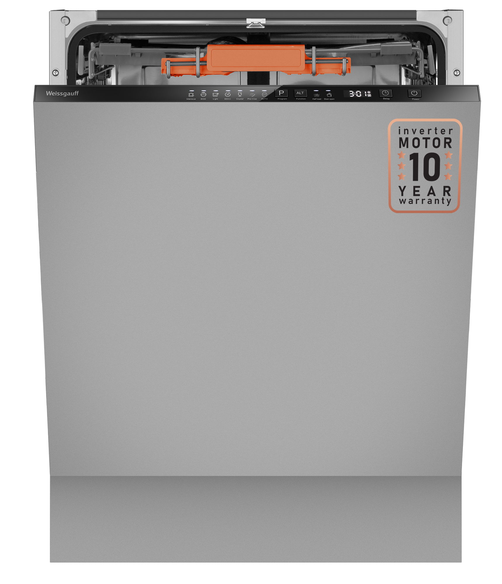 Изображение товара Встраиваемая посудомоечная машина Weissgauff 6037 Inverter AutoOpen Infolight 59.6 см 7 программ цвет серый/серебристый