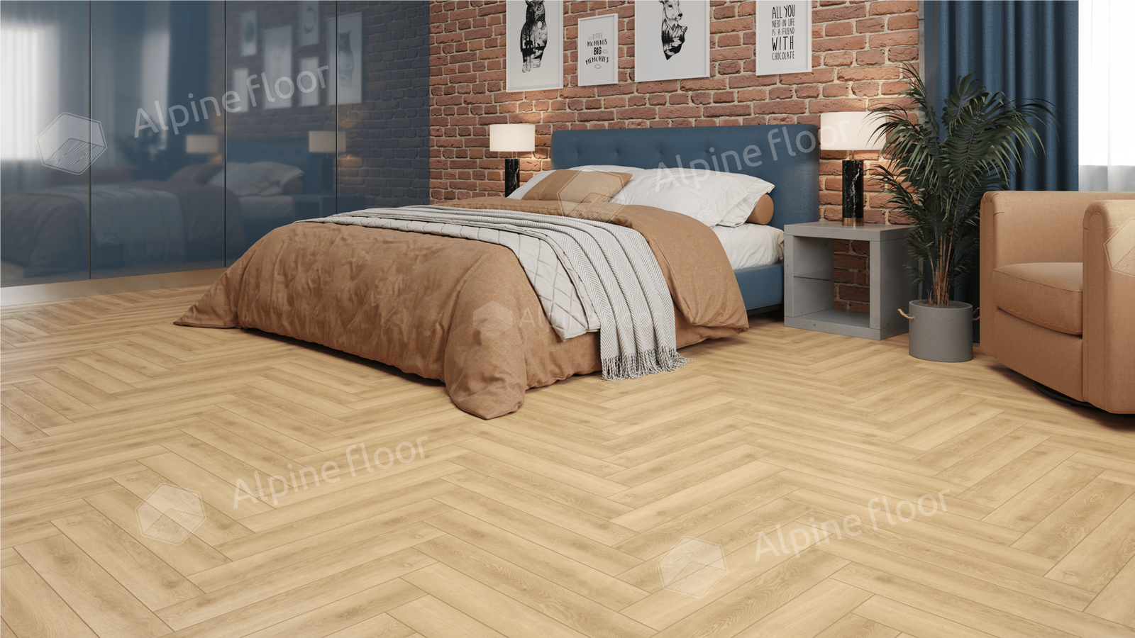Изображение товара Ламинат Alpine Floor Herringbone Дуб Шампань 8 мм 33 класс влагостойкий с фаской