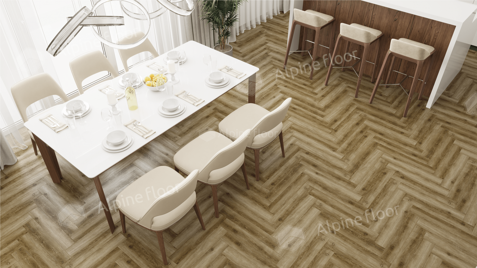 Изображение товара Ламинат Alpine Floor Herringbone Дуб Марсель 33 класс влагостойкий 8 мм с фаской