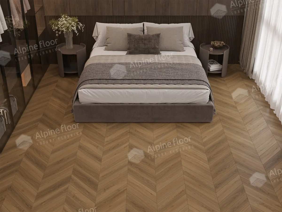Изображение товара Ламинат Alpine Floor Chevron Art Дуб Тибет 34 класс толщина 12 мм с фаской 1.232 м², цена за упаковку